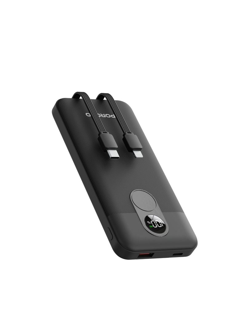 بورودو بنك طاقة 10000 مللي أمبير في الساعة بشاشة رقمية مع كابل Type-C وLightning / توصيل طاقة 22.5 وات / شحن متزامن - أسود - Image 1